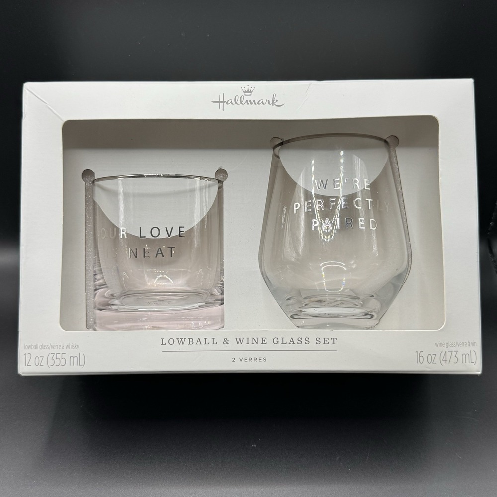Hallmark Lowball and Wine Glasses Set of 2 Wedding Shower Gift NIB